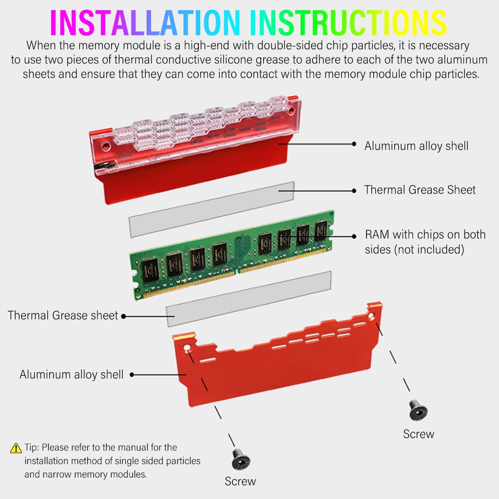 Verilux® ARGB DDR Memory RAM Cooler DDR Heatsink Aluminium Alloy Heat Sink Modification PC Game MOD for DDR3/DDR4 Compatible with ASUS Aura Sync/Gigabyte RGB/MSI Mystic Light Sync