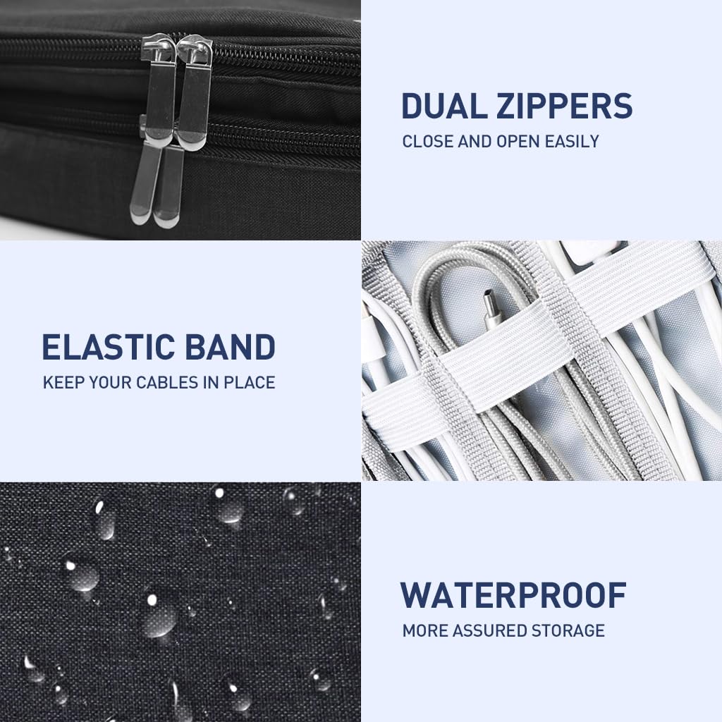 Verilux Electronics Organizer Travel Case for Cables and Devices featuring Triple Layer Pouch Design