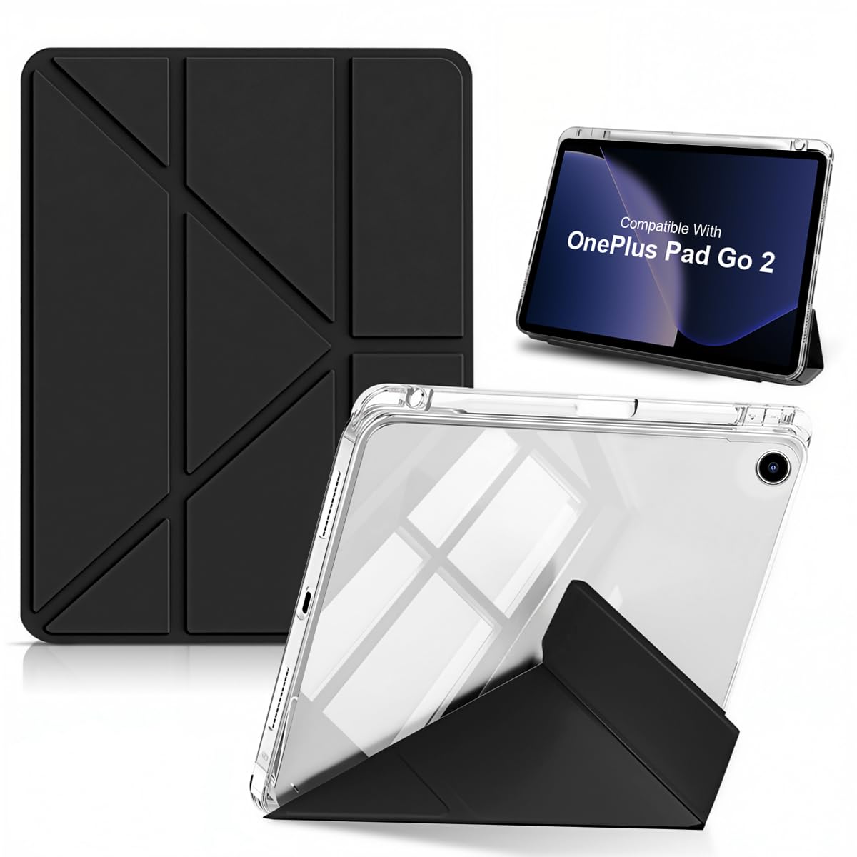 ZORBES® Compatible with OnePlus Pad Go 2,Multi Angle Origami Case Slim PU Front Cover for Vertical & Horizontal Viewing,Acrylic Protective Tablet Cover Shockproof Tablet with Pen Holder