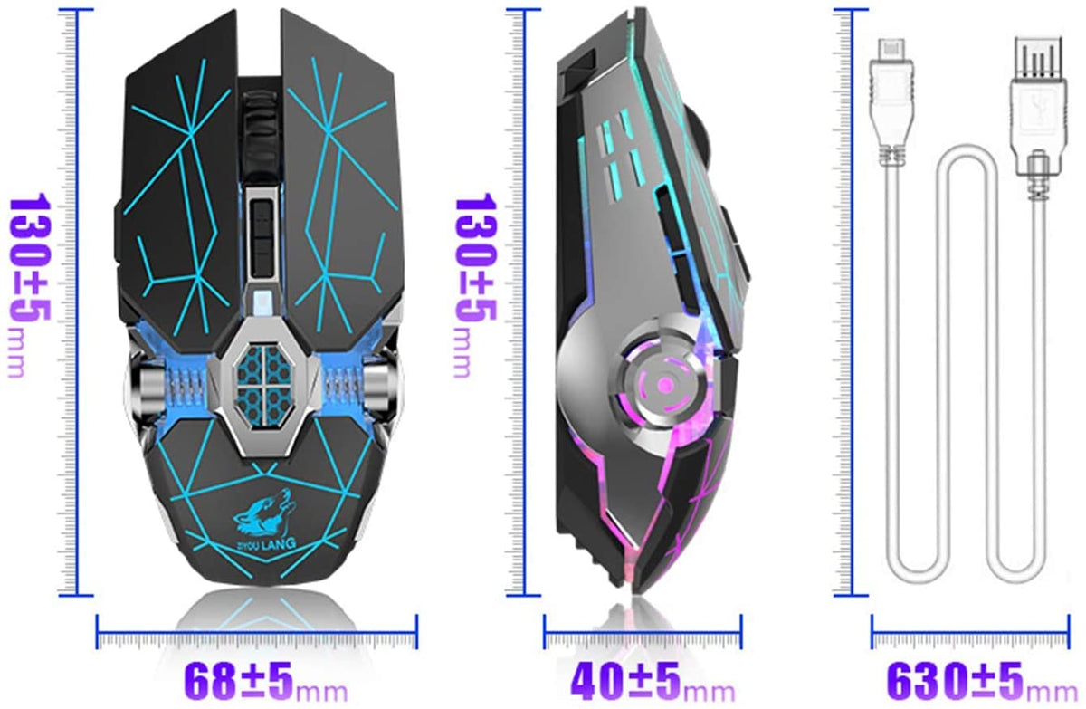 Verilux® Wireless Mouse Gaming Mouse, Rechargeable USB Mouse with 6 Buttons 6 Changeable LED Color Ergonomic Programmable MMO RPG for PC Computer Laptop Gaming Players