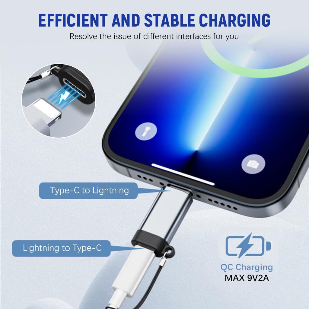 Verilux® Light-ning to C Converter, 18W Type C to Light-ning Connector, 480Mbps Type C Connector, Portable Light-ning to USB Adapter with Lanyard for i-Phone 16/16 Pro/16 Pro Max, Galaxy S24, iPad Air