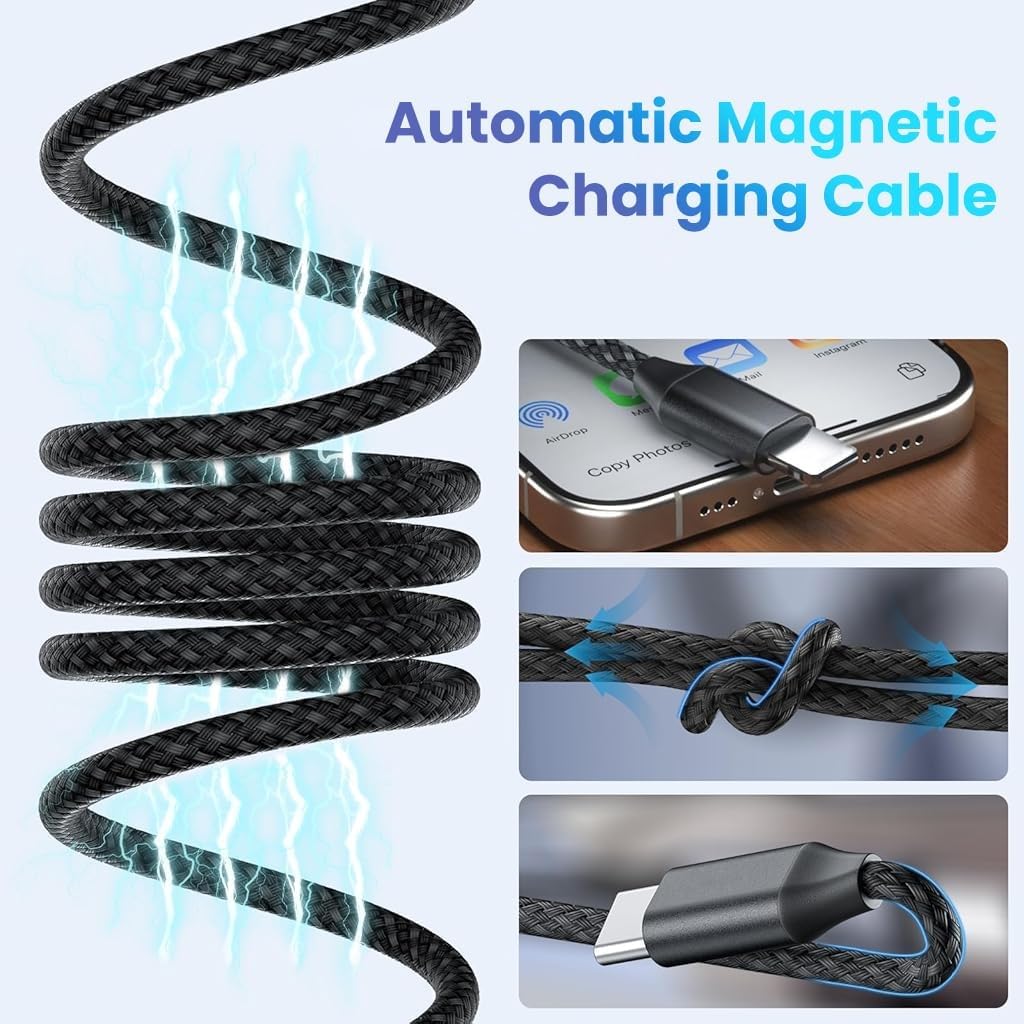 Verilux Type C to Lightning Cable 3.3 ft with Magnetic Connector and Nylon Braid for iPhone 14