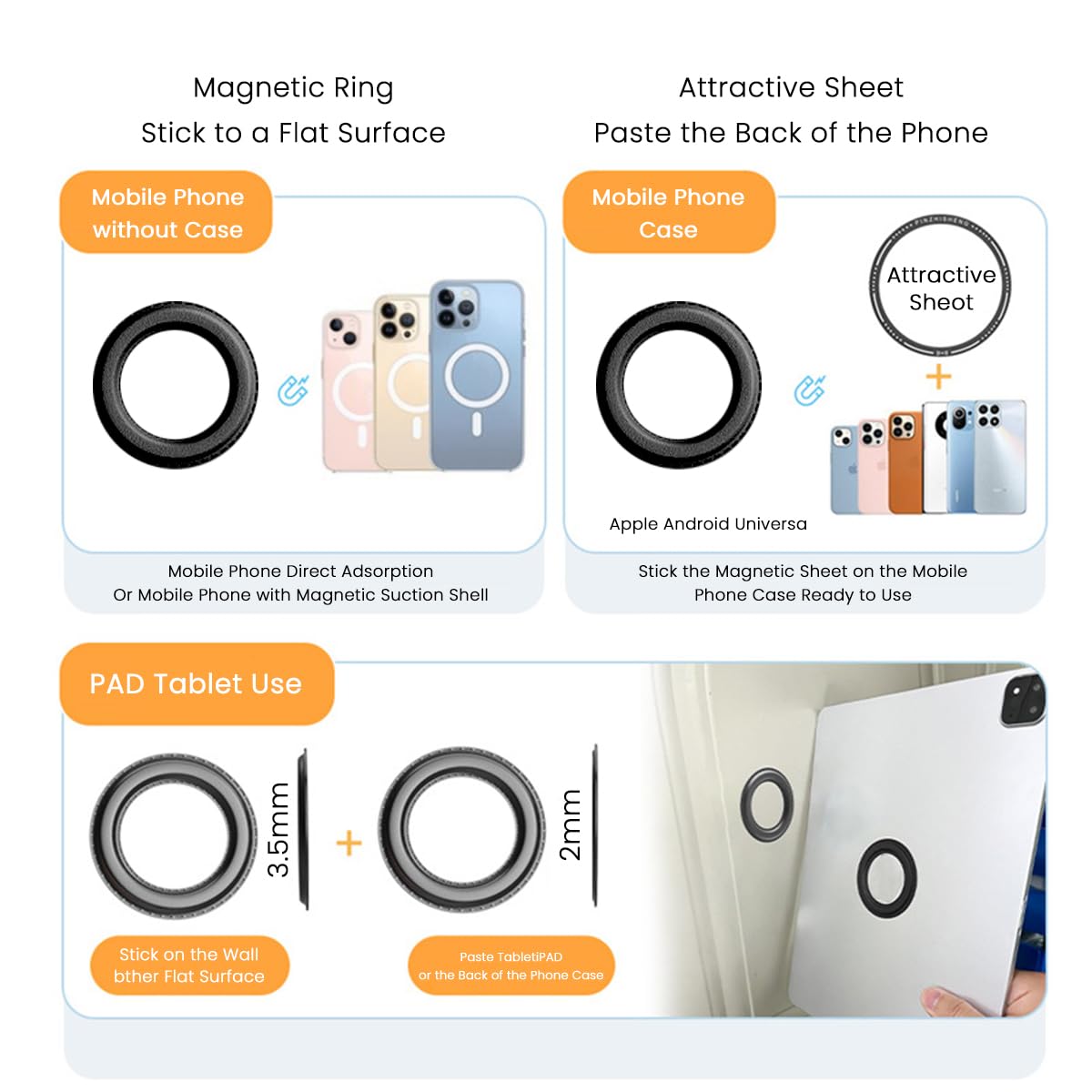 ZORBES® Magnet Ring Holder for iPhone Self-Adhesive Wall Magnet Ring Patch for Phone Strong Magnet Ring Patch for Car, Wall Phone Holder