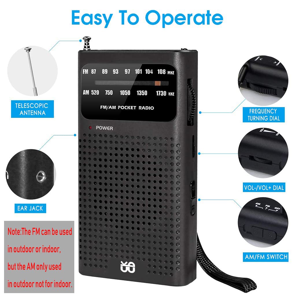 ZORBES AM/FM Pocket Radio with Speaker & Headphone Jack