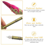 ZORBES® Red Mechanic Style Quill Calligraphy Feather Pen and Blue Ink Set with 2 Replacement Nibs and Pen Holder, Vintage Signature Fountain Pen Dip for Gift