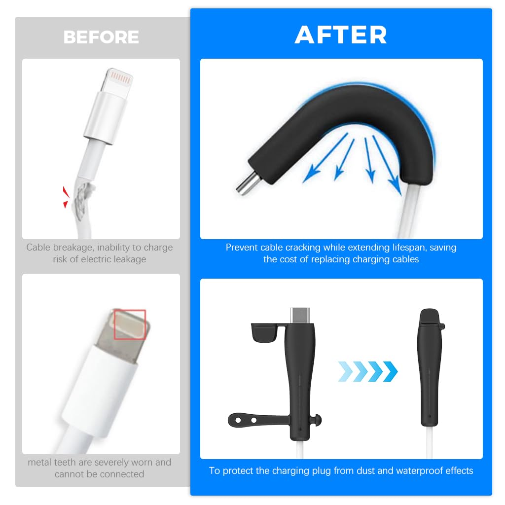 Verilux Silicone Charger Cable Protector 2 Pack for iPhone with Built In Cable Tie | Dustproof End Caps