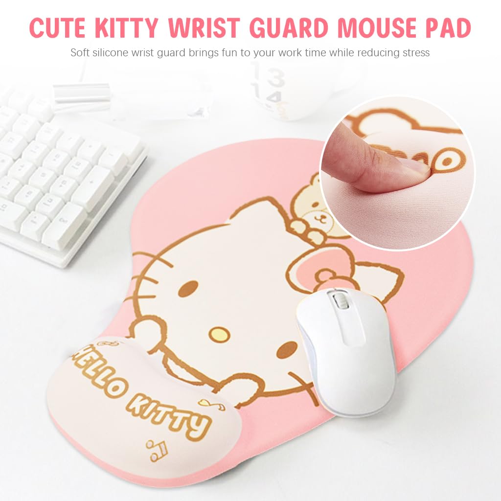 ZORBES® Mouse Pad with Wrist Rest Ergonomic Gel Mouse Pad Smooth Lycra Cover Mouse Pad Kawaii Cartoon Kitty Mouse Pad Gaming Mouse Pad Office Anti-Slip Mouse Pad