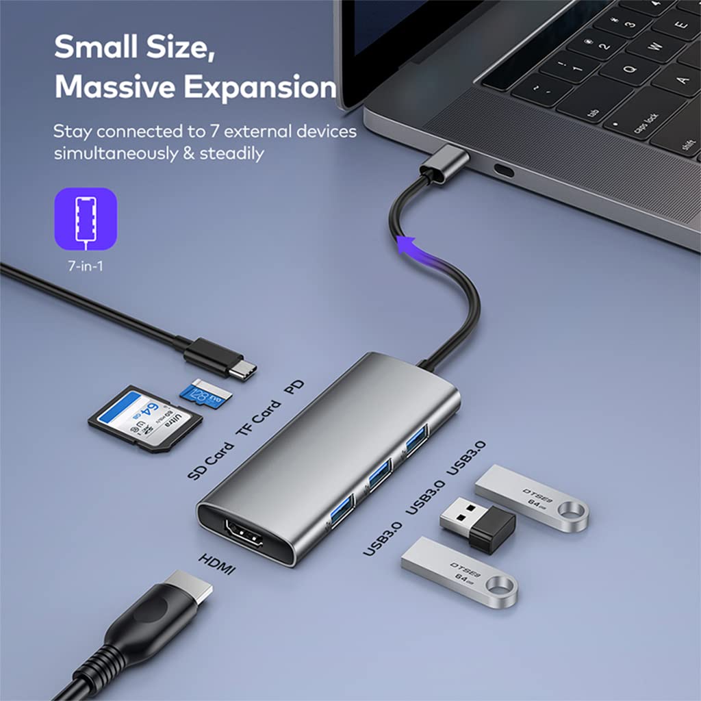 Verilux USB C Hub for Laptops with 7 Ports and 4K HDMI | 100W Power Delivery Charging