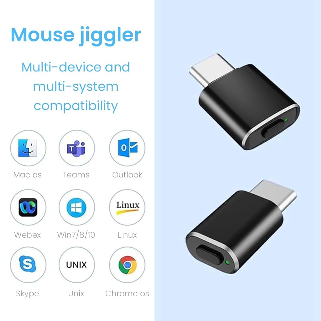 Verilux® Type C Mouse Jiggler with 3 Jiggle Modes for Telecommuting Undetectable Mouse Jiggler USB C Mouse Jiggler for Laptop, Desktop, Driver-Free, Simulate Mouse Movement to Keep Screen Active