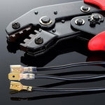 Serplex® Crimping Tool Kit, Adjustable Ratcheting Crimper Pliers with 600 Spade Connectors, Alloy Steel, AWG 22-16, for Home, Auto, and Audio Systems, 300 Wire Crimp Terminals and Sleeves