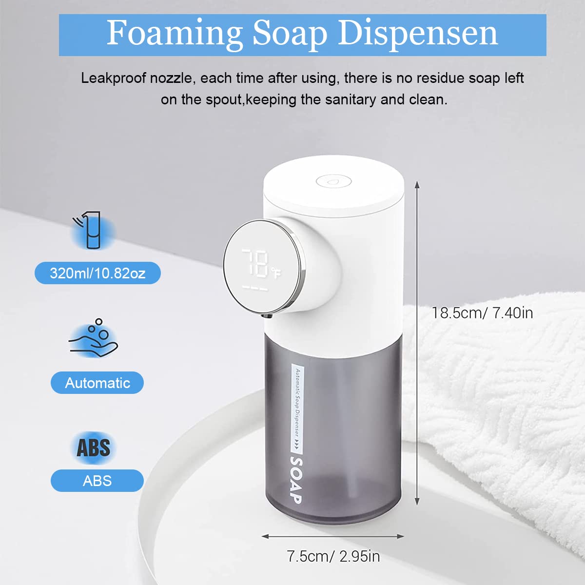 Verilux 1500mAh Soap Dispenser for Bathroom Automatic Touchless Soap Dispenser 320ml Liquid Soap Dispenser for Kitchen Sink LCD Temperature & Battery Display Sanitizer Gel Foaming Handwash Dispenser