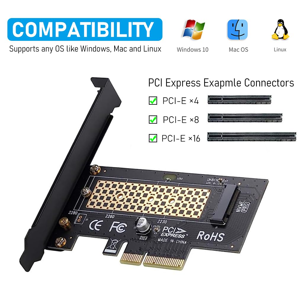 ZORBES® M.2 NVMe to PCI-E X4 Adapter High Speed M.2 NVMe to PCI-E X4 Adapter Universal M.2 NVMe to PCI-E X4 Adapter Compatible with M.2 NVme 2230/2242/2260/2280