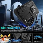 ZORBES® Phone Case for Samsung Galaxy S23 with Rotatable Kickstand Grip Hard PC Sliding Camera Cover Anti-Scratch Black 2 PCS