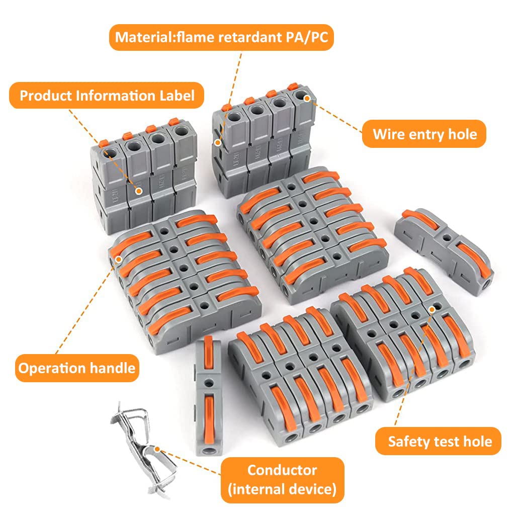 Serplex® 68Pcs Compact Wire Connector Kit SPL-1, 1-1 Inline Splicing Cable Connectors for 28-12 AWG, Reusable Flame-Retardant Electrical Terminals for DIY Wiring, Building Projects/Light Modifications