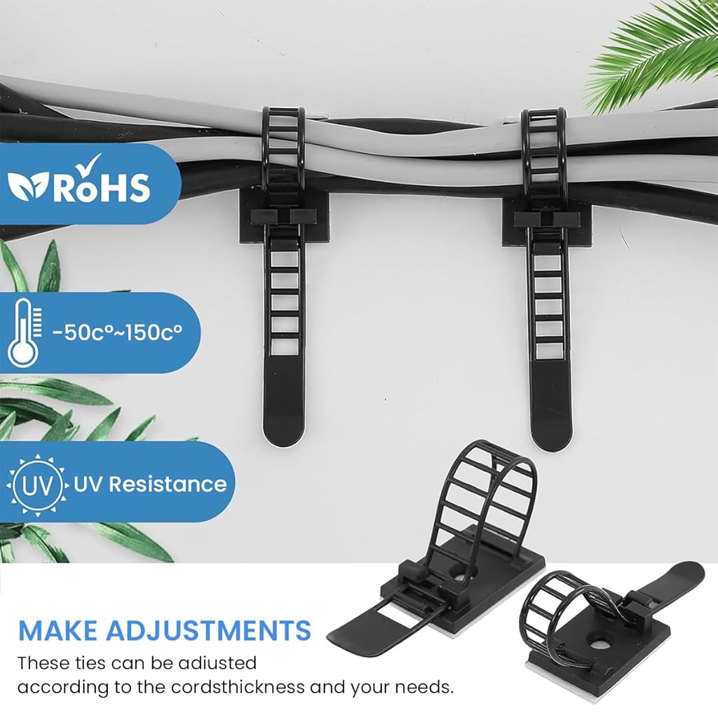 ZORBES® 50Pcs Adjustable Cable Ties 3.5 inches Self Adhesive Cable Ties Releasable Cable Ties Reusable Nylon Cable Ties Under Desk Cable Holders Cable Organizers for USB Cables, Wires, Power Cords