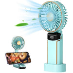 Verilux® Handheld Fan Portable Fan, 2400mAh Rechargeable Mini Hand Held Fan Foldable Desk Fan with 5 Speeds LED Display Personal USB Fan for Travel Home Office (Green)