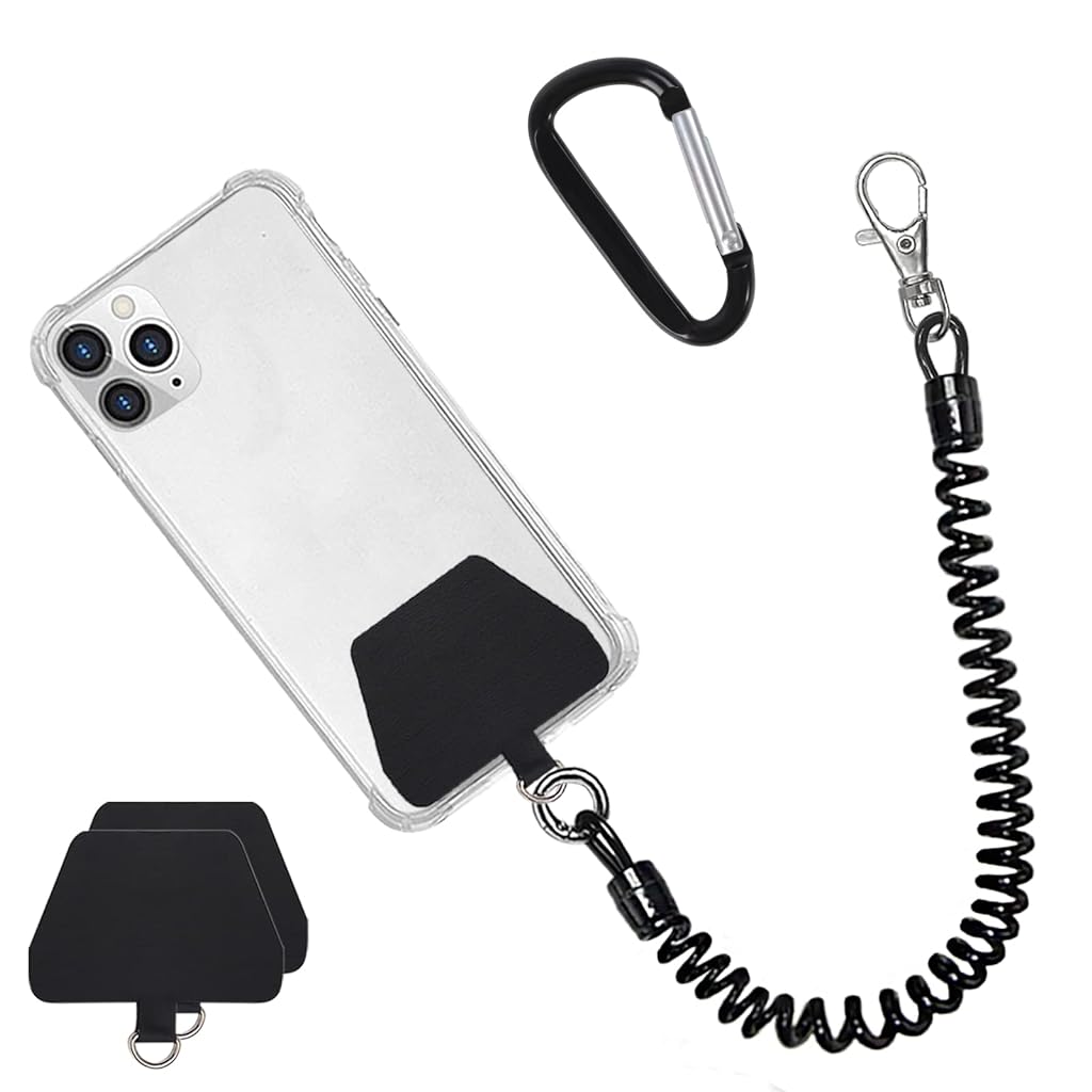 ZORBES® Phone Handstrap Phone Spring Hand Strap Set Quick Release Phone Handstrap Anti-theft Retractable Phone Sling with 2 Self-adhesive Inserts & Carabiner, Not Includes Phone Case - verilux