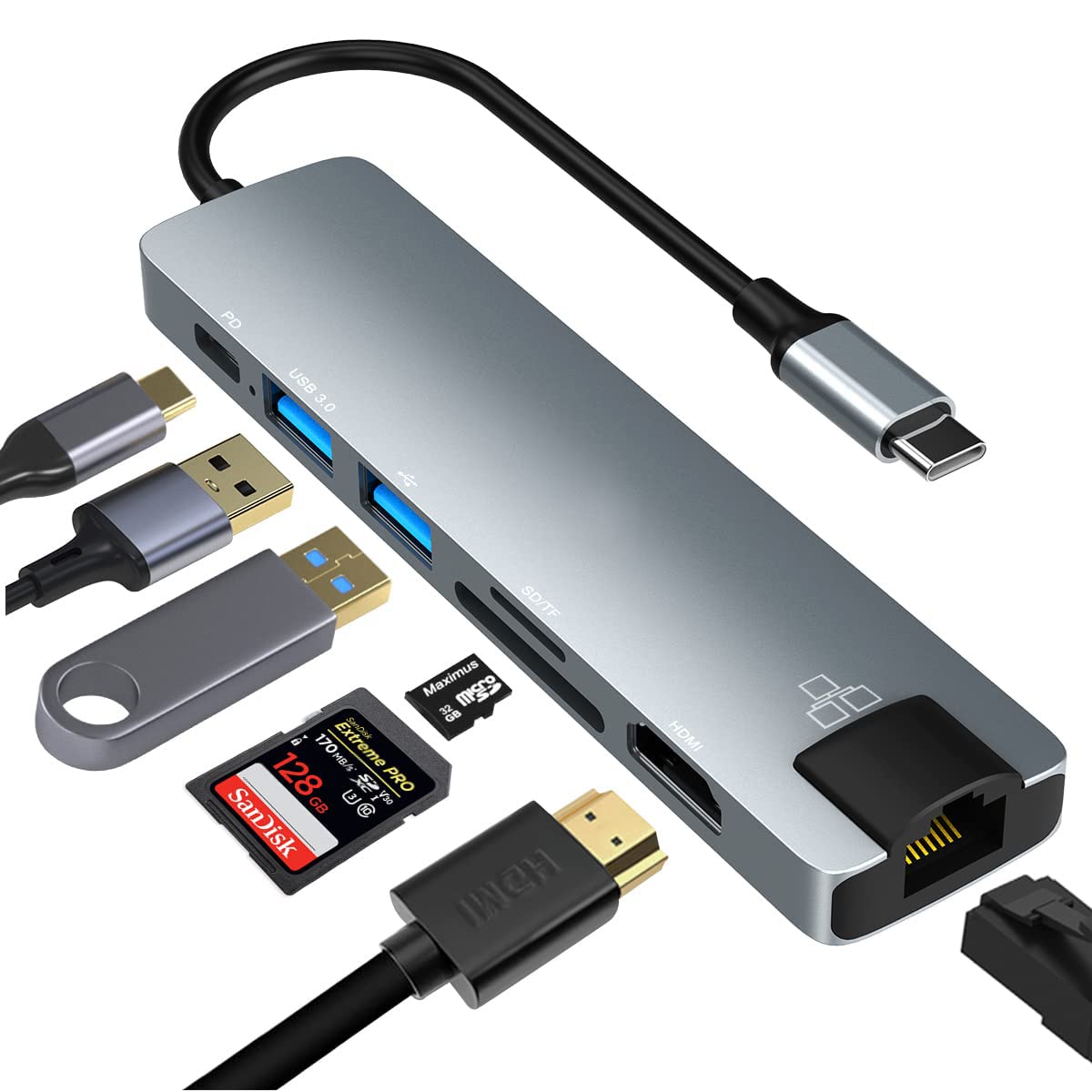 Verilux USB C Hub for Laptop with 7 in 1 Ports and 4K HDMI | 87W PD and Ethernet Adapter