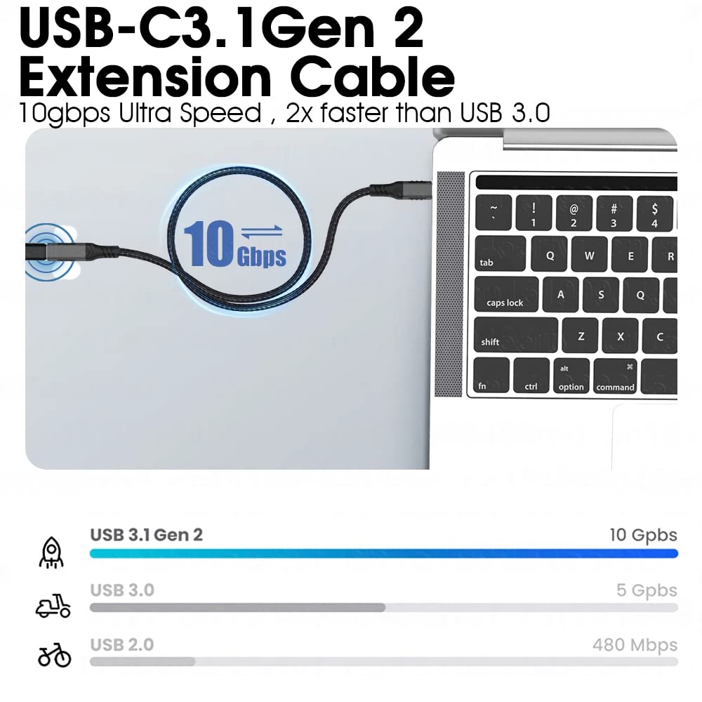 Verilux Type C Extension Cable (Gen 2/10Gbps), USB 3.2 Type C Male to Female Extension Cable 4K Video 3.3ft,100W Fast Charging Male to Female for MacBook Pro/Air/M1,iPad Pro Dell XPS Surface Book