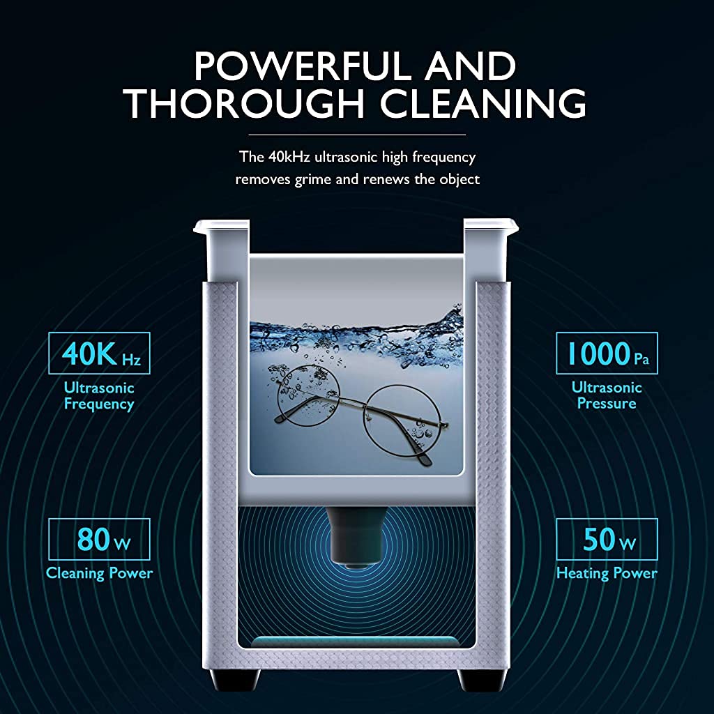 Verilux Ultrasonic Cleaner for Jewelry and Dentures with Digital Timer and 1.3L Stainless Steel Tank