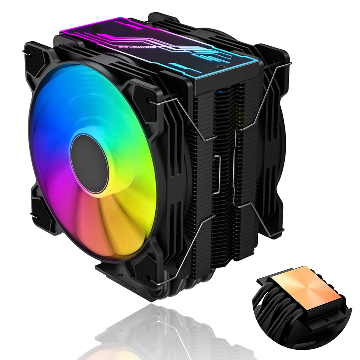 ZORBES® ARGB CPU Air Cooler Two 120mm PWM Fan, 6 Copper Heat-conduction Pipes Cooler Fan RGB CPU Cooler for Intel LGA775 115X 1200 1700 1366 2011 and AMD AM3 AM4 AM5