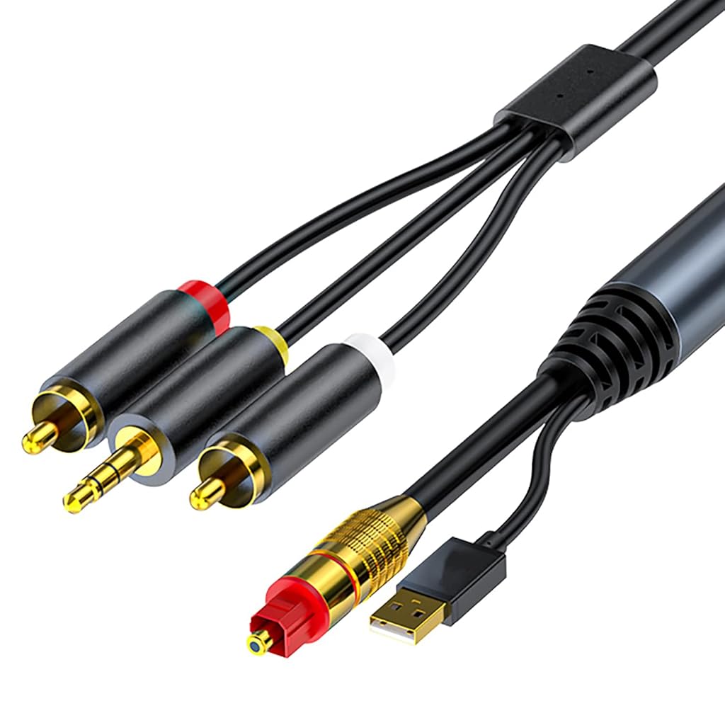 ZORBES® 4.9ft Digital Optical to Analog 3.5mm AUX Audio Cable, Optical to 2RCA Adapter, Integrated D/A Converter for Connecting TV/PS4/Xbox/DVD with SPDIF/TOSLINK/Optical Port to Speakers Headphones