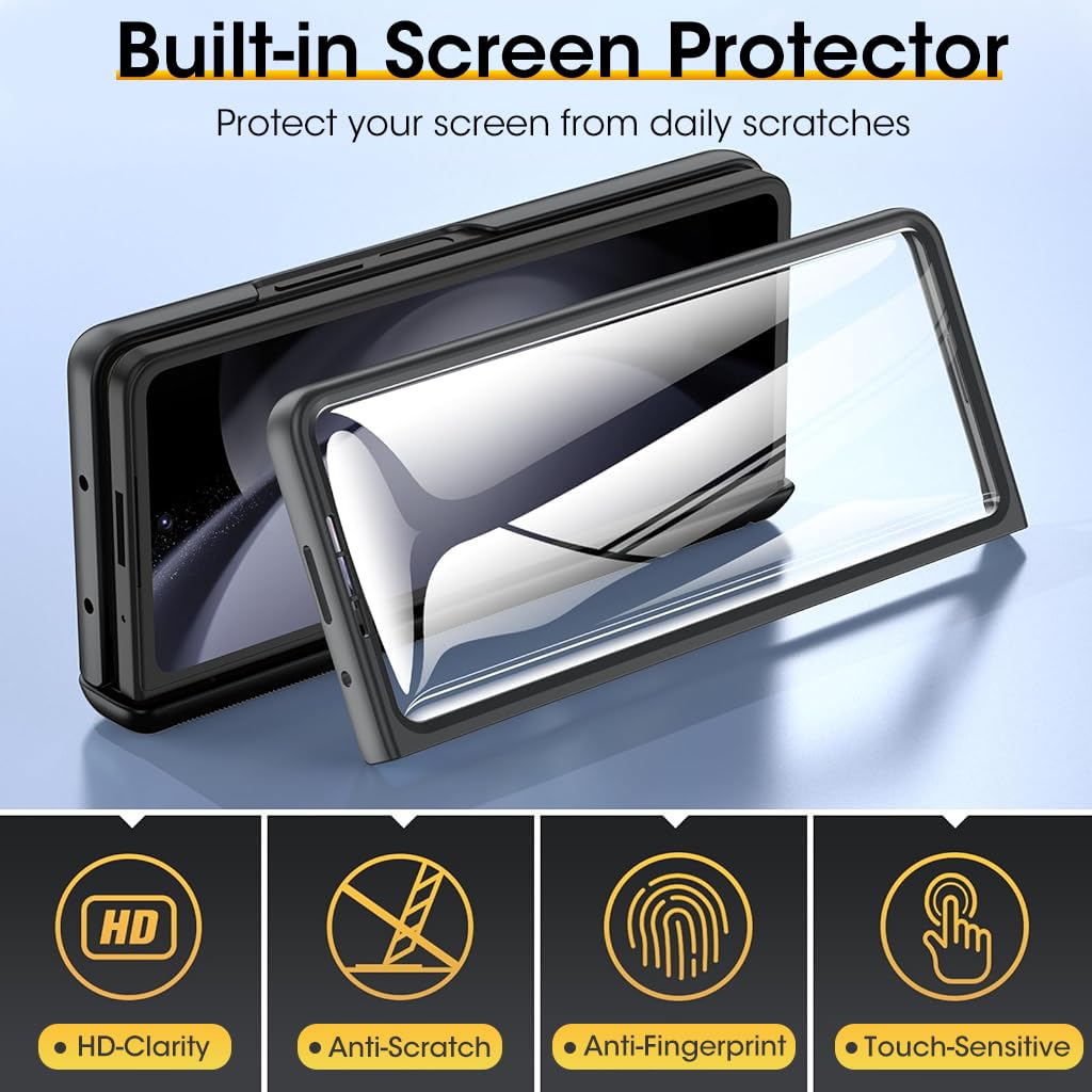 ZORBES® Phone Case for Samsung Galaxy Z Fold 5, Protective Case with Slide Camera Lens Cover & Screen Protector Built-in 360° Rotatable Kickstand Full Protective Phone Cover for Samsung Z Fold 5