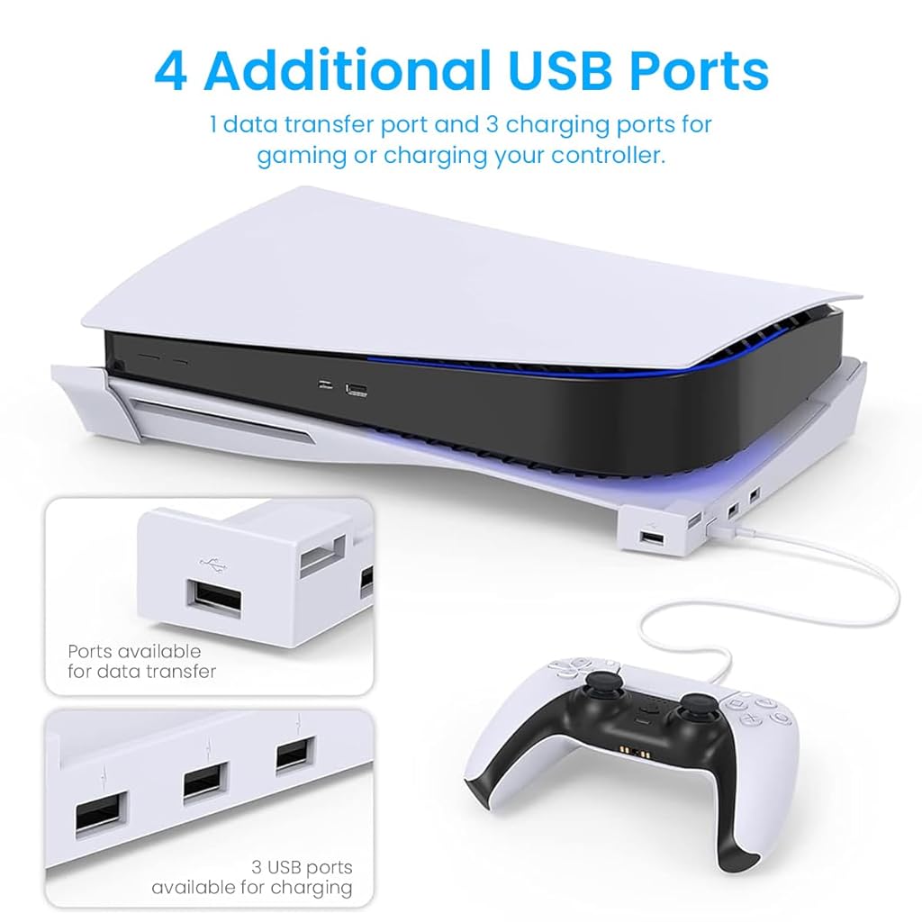 ZORBES® Horizontal Stand for PS5 Console Playstation 5 Disc & Digital Edition Console Desk Top Stand with 4 USB Ports Horizontal Stand for Playstation 5 Disc & Digital Edition - verilux