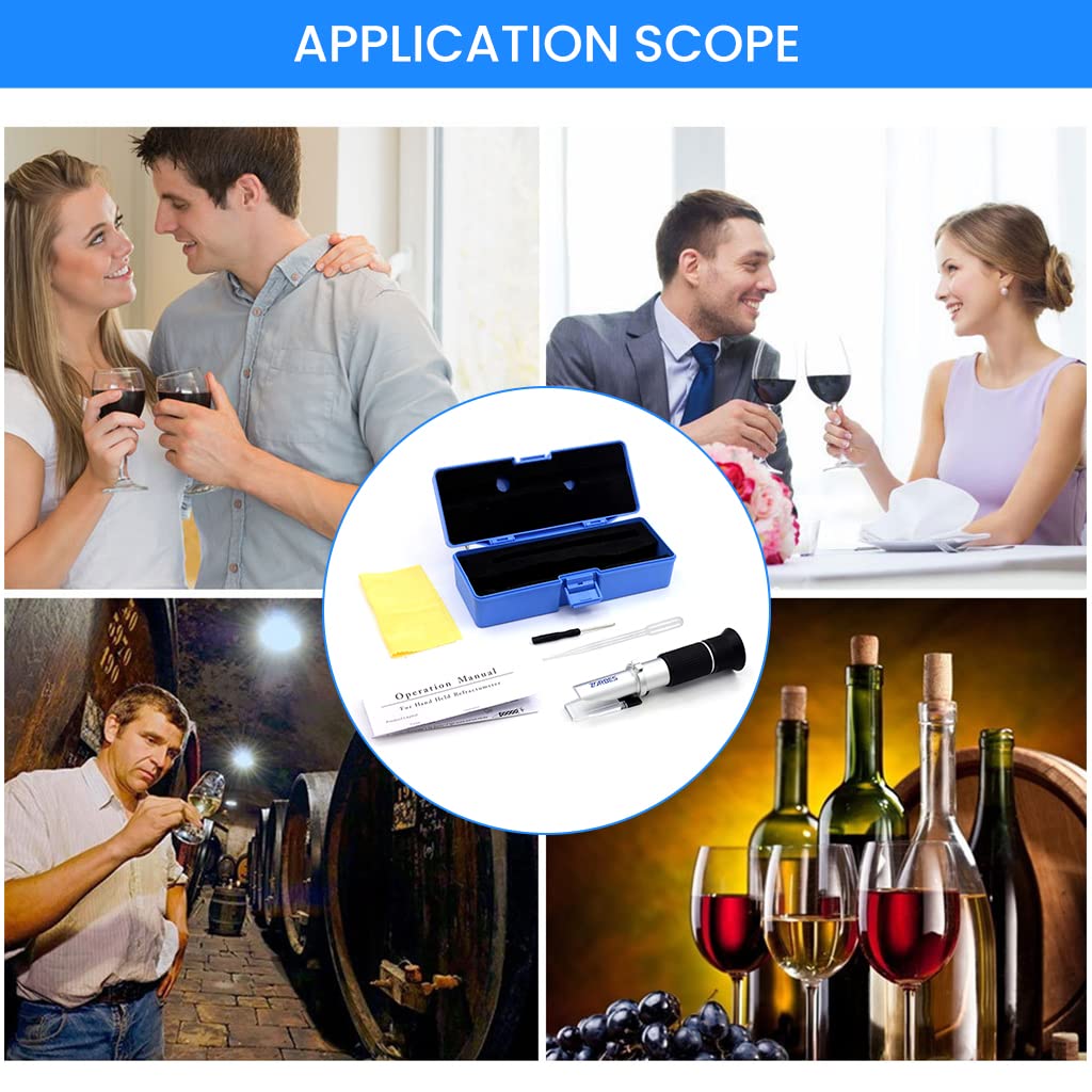 ZORBES® Refractometer for Wine Beer Brewing with ATC and Dual Scale of Brix 0-40% and Alcohol 0-25% vol, Refractometer for Measuring Sugar Content in Grape Juice & Predicting Wine Alcohol Degree