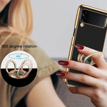 ZORBES® Phone Case for Samsung Galaxy Z Flip 4 Luxury Electroplating Metal Framed TPU with Grip Anti-Scratch Cover Black 3PCS