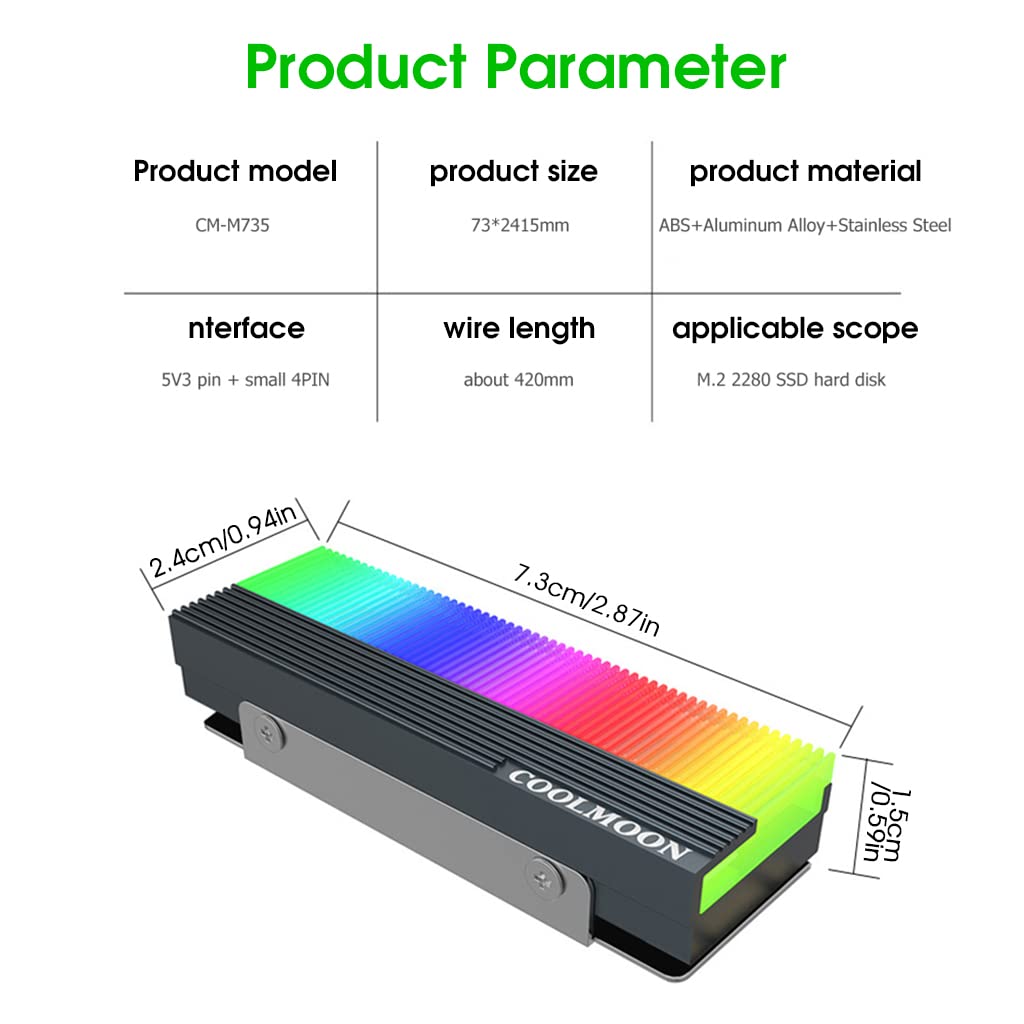 Verilux SSD Aluminum Cooler 5V ARGB M.2 2280 Heatsink SSD Aluminum Cooler for PCIE NVME NGFF or SATA 2280 M.2 SSD, Motherboard LED RGB Lights with Silicone Thermal Pad and SSD Not Included