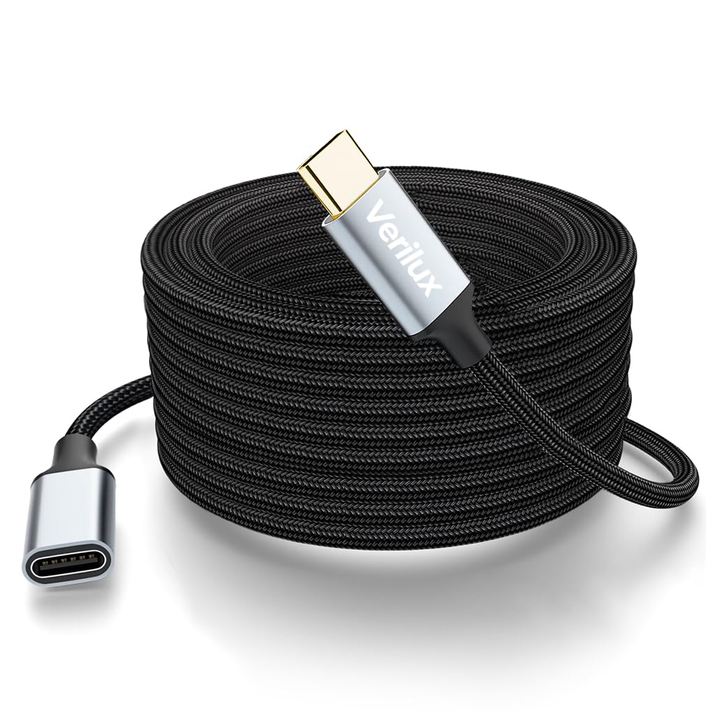 Verilux USB C Extension Cable 5M 16.4Ft with Smart Chip and Metal Connectors | Fast Charging for iPhone and MacBook