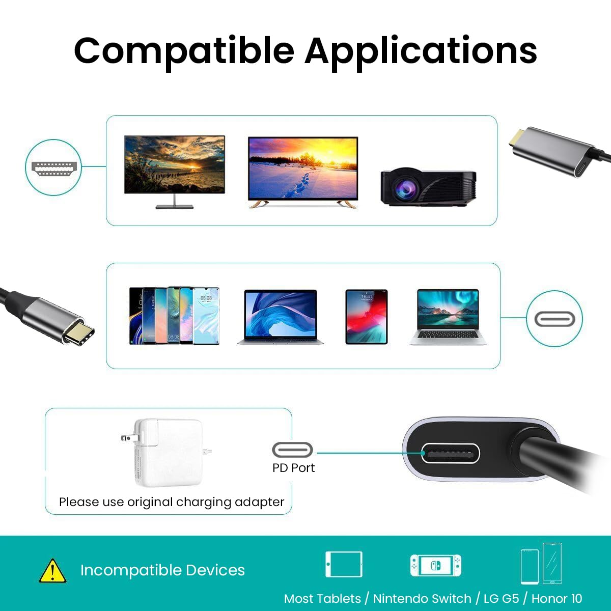 Verilux® Type C Cable for Switch & OLED, USB C to HDMI Adapter Cable for Switch Dock, Type-C to HDMI Conversion Cable Replaces The Original Switch Dock Station for TV Projection Screen