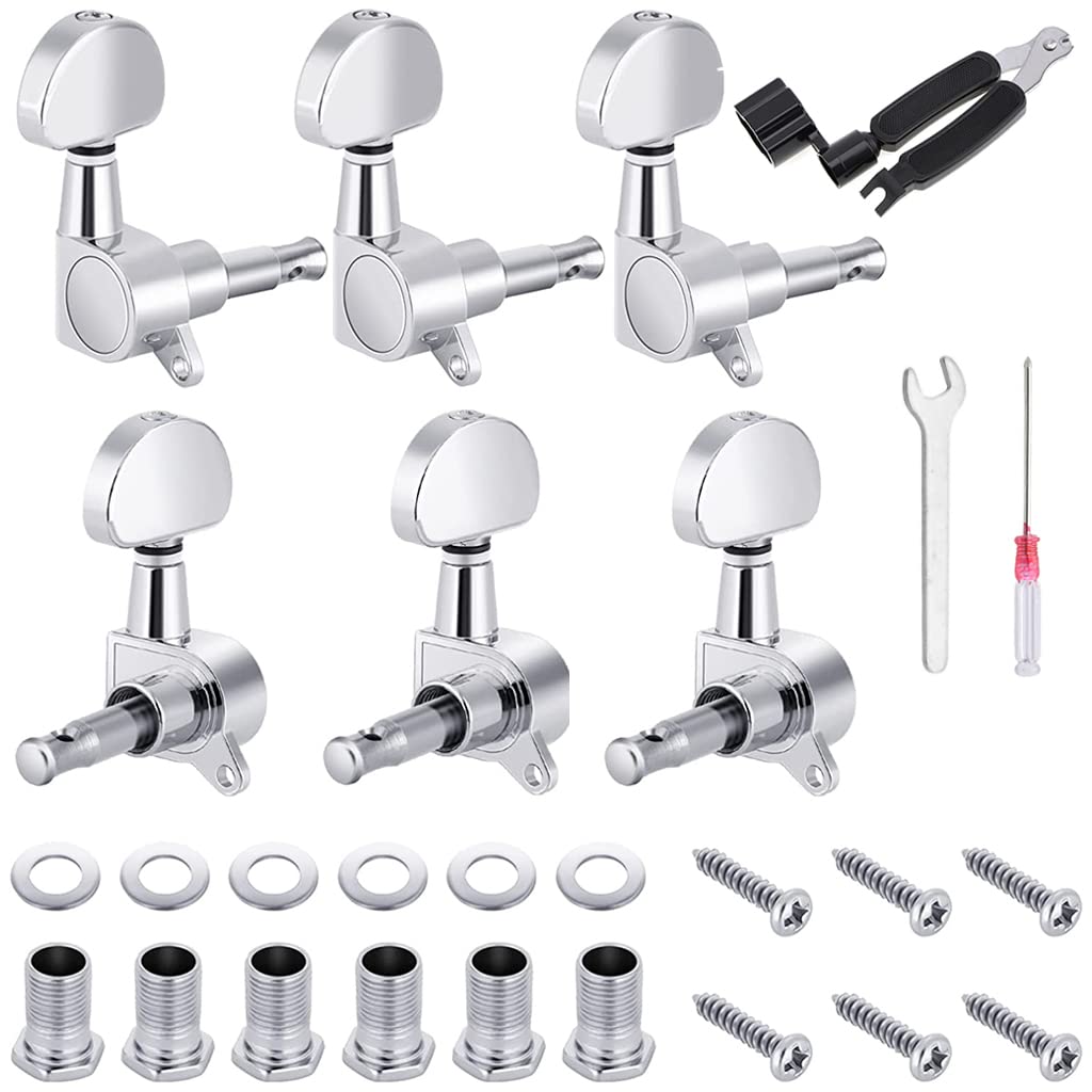 ZORBES® 6Pcs Acoustic Guitar Alloy Bridge Pins with 3 in 1 Guitar String Winder & Guitar Repairing & Adjustment Tool, 3L3R Guitar Tuning Pegs, Enclosed Locking Tuners for Electric or Acoustic Guitar