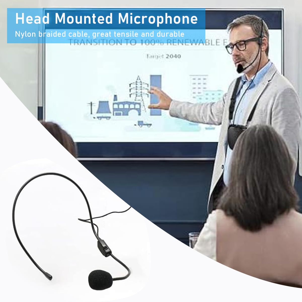 Verilux Headset Microphone for Voice Amplifier with Flexible Gooseneck and Nylon Cable | 3.5mm Plug for Teachers