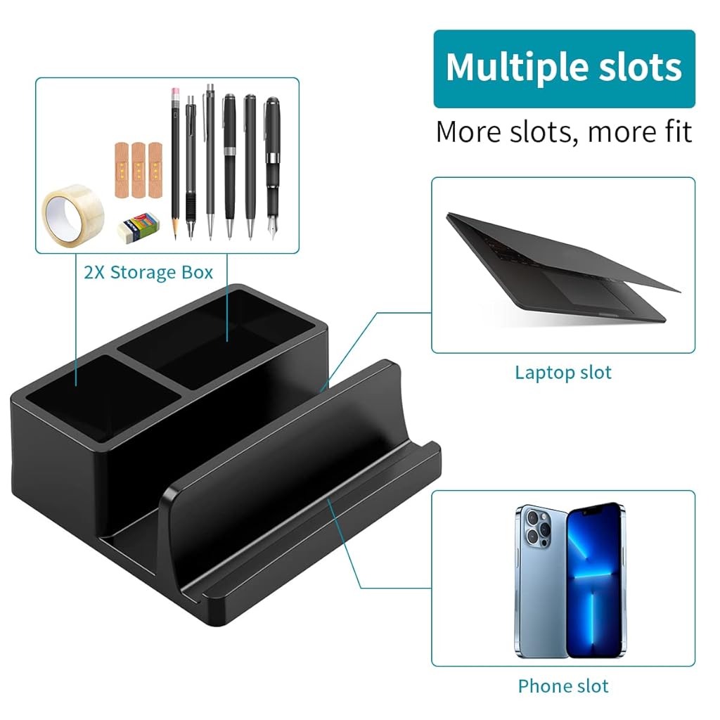 ZORBES® Laptop Holder for Desk with Dual Pen Stand Slot Silicone Anti-Slip Laptop Dock for iPad MacBook Stand Notebook Vertical Laptop Stand Holder 13 Inch Phone Organizer Rack Stand Holder Tabletop