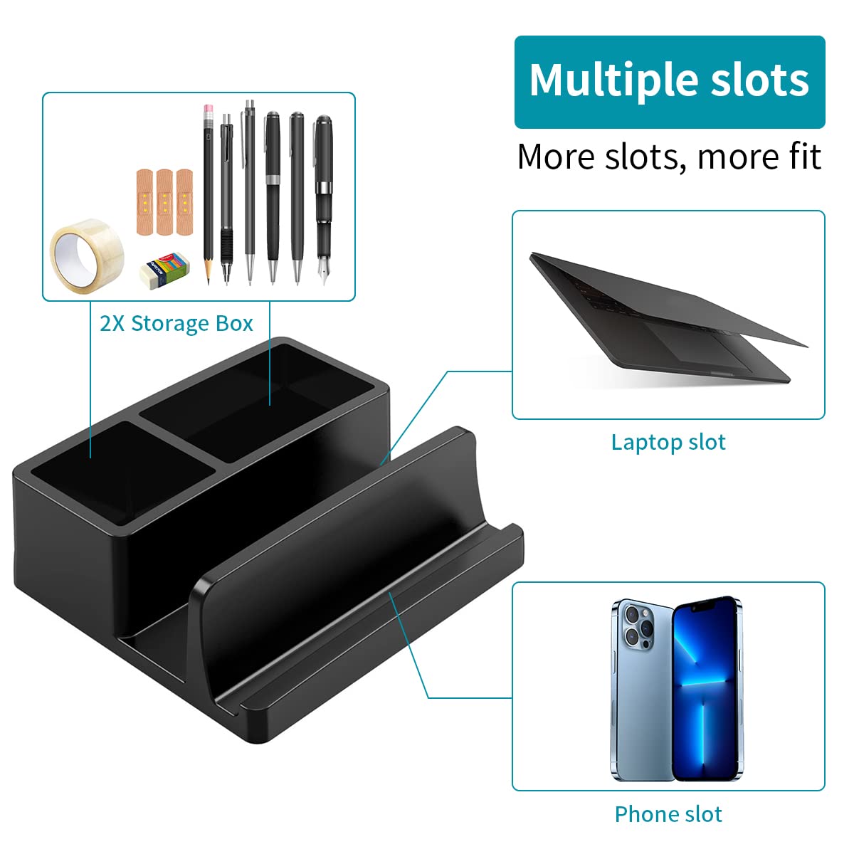 ZORBES® Laptop Holder for Desk with Dual Pen Stand Slot Silicone Anti-Slip Laptop Dock for iPad MacBook Stand Notebook Vertical Laptop Stand Holder 13 Inch Phone Organizer Rack Stand Holder Tabletop