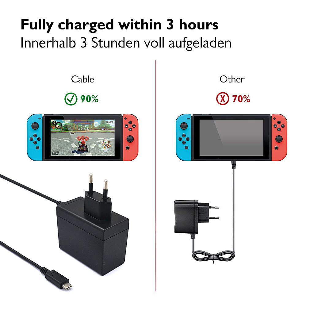 Verilux Type C Cable Fast Charging via USB-C (Portable and TV Mode) Switch Power Adapter Fast Charger Switch Charging Cable for simultaneous Charging and Playing Your Switch Lite