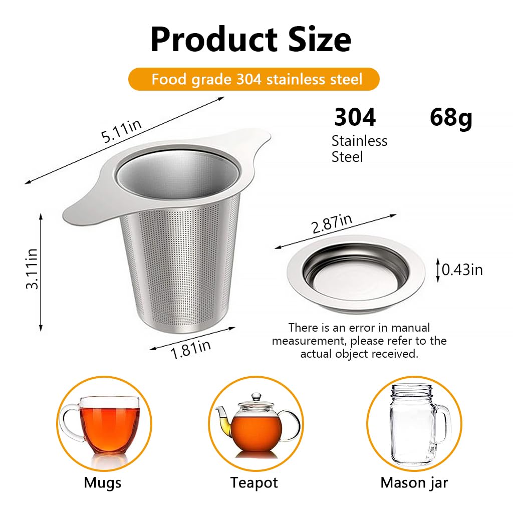 Zeitel® Tea Infuser Tea Strainer with Lid Tea Filter for Loose Tea, Chamomile, Green Tea Loose Leaves 2.95 inches Height Fine Mesh Strainer for Teapots, Cups, Mugs 304 Stainless Steel