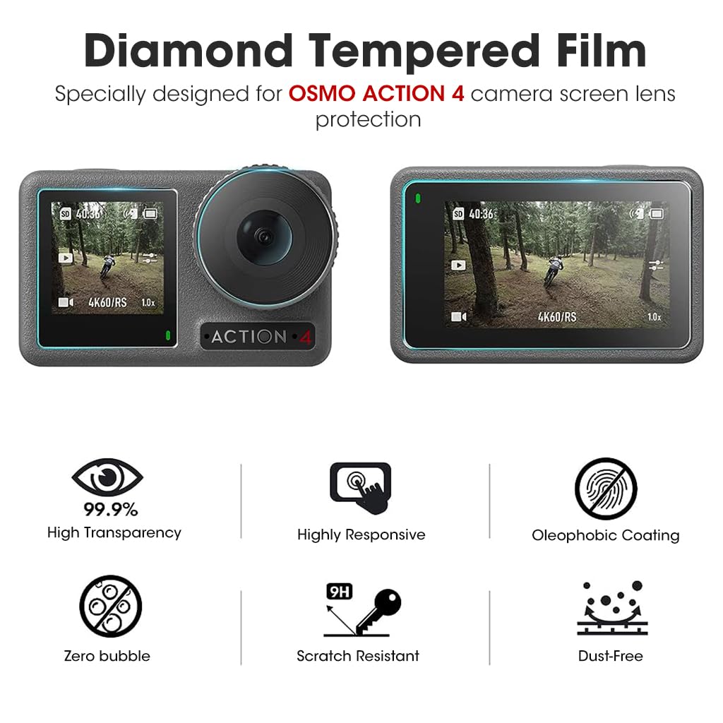 Verilux Screen Protector for DJI Osmo Action 3 with 9H Tempered Glass 0.3mm Shield | Set of 6