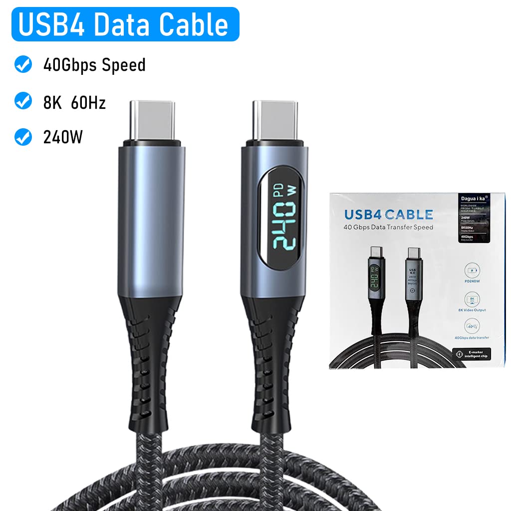 Verilux® USB4 Type C Cable for Thunderbolt 4, C Type Cable Fast Charging with LCD Display 240W PD 40Gbps Fast Data Transfer, 8K Display, 3ft Nylon Braided USB4 Cable for MacBook, Pro/Air iPad Samsung