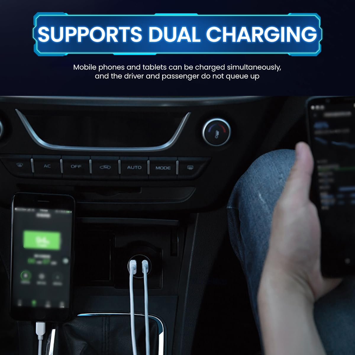 Zeitel® Dual-Output Car Charger: 60W Fast Charging, 30W PD & USB QC3.0 Ports, Compatible with iPhone 13/12/11 & Samsung Galaxy S21, MacBook, Transparent Design, Safe & Durable (1PCS)