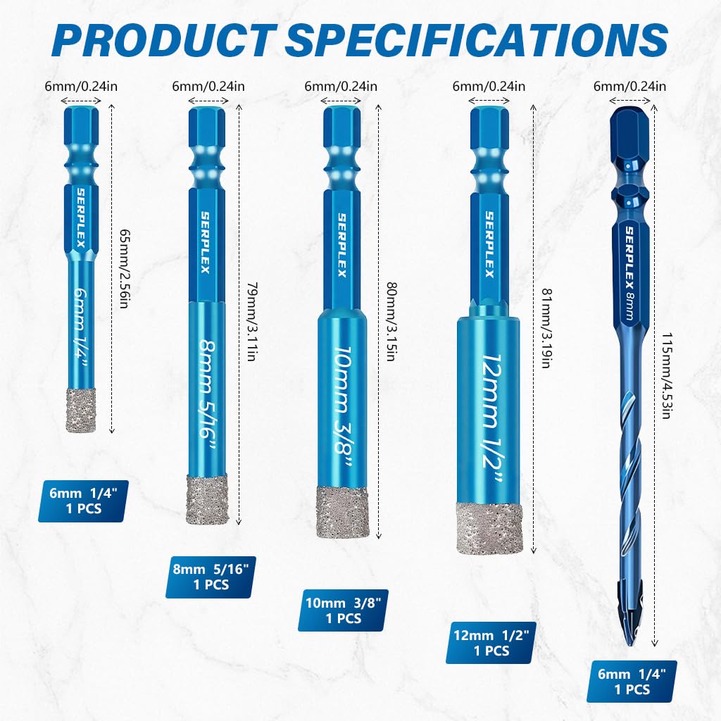 Serplex Drill Bit Set for Tile and Glass