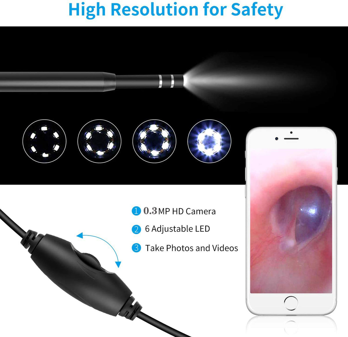 Verilux 1.5m Ear Otoscope USB Microscope Borescope Inspection Camera with 6LED 5.5mm