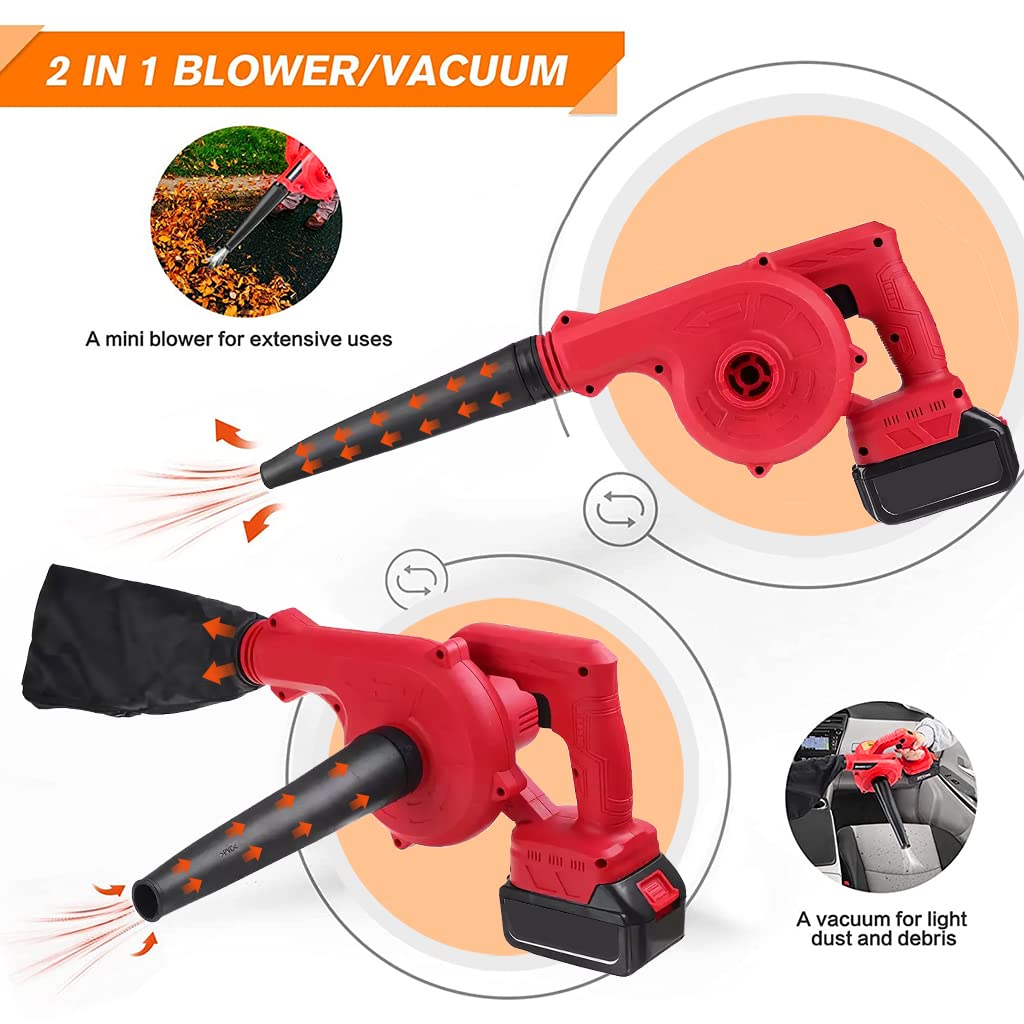 ZORBES® 2 in 1 Cordless Leaf Blower/Vacuum, 48V 1.5AH 1000W 18000RPM Rotatable Electric Air Blower with Vaccum Cleaner, 2 Variable Speed Blowers Kit for Blowing Leaf, Clearing Dust & Trash