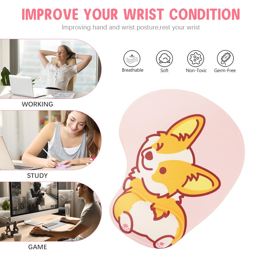 ZORBES® Mouse Pad with Wrist Rest Ergonomic Gel Mouse Pad Smooth Lycra Cover Mouse Pad Kawaii Cartoon Puppy Mouse Pad Gaming Mouse Pad Office Anti-Slip Mouse Pad