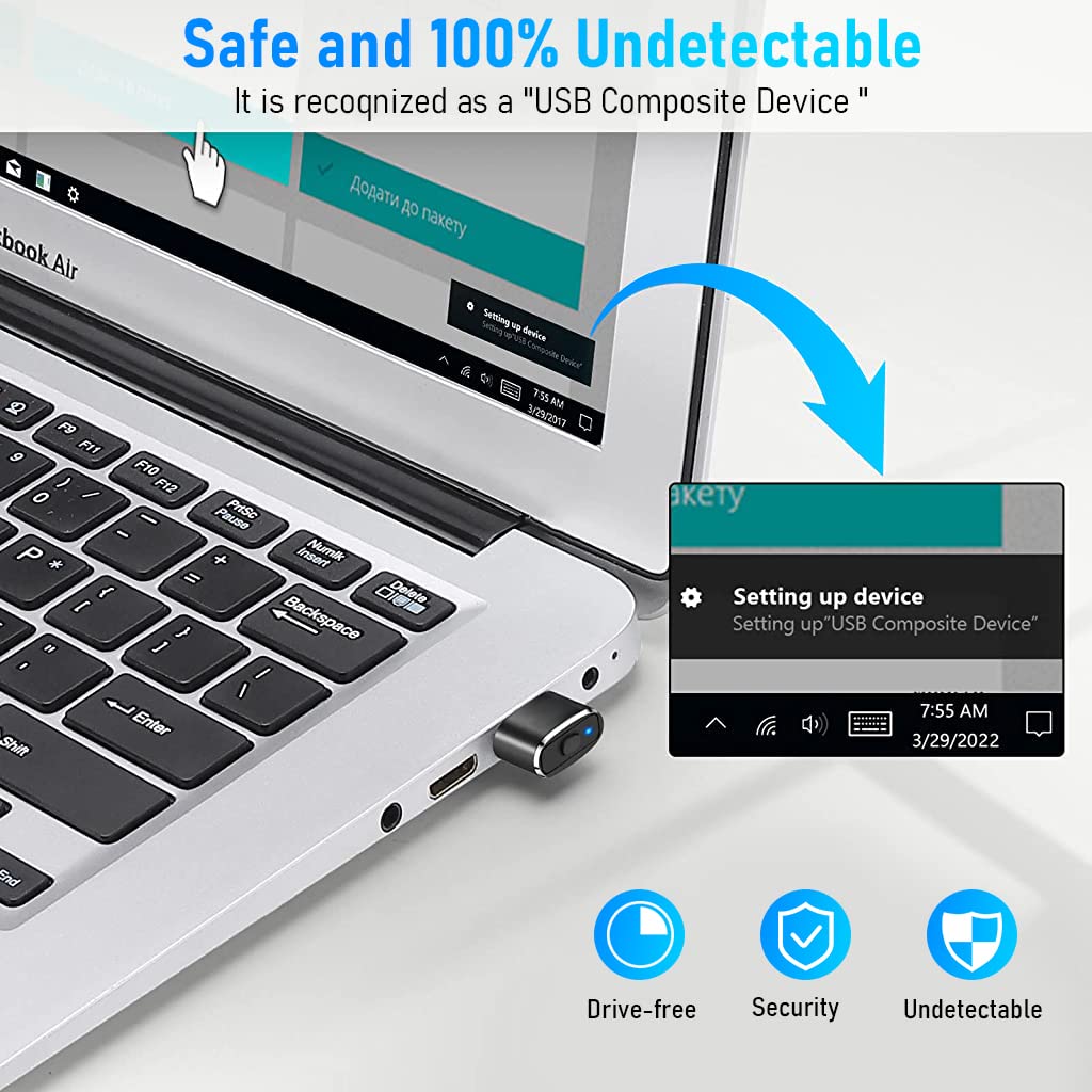 Verilux Mouse Jiggler with Switch Button and 3 Jiggle Modes for Keeping Computer Awake