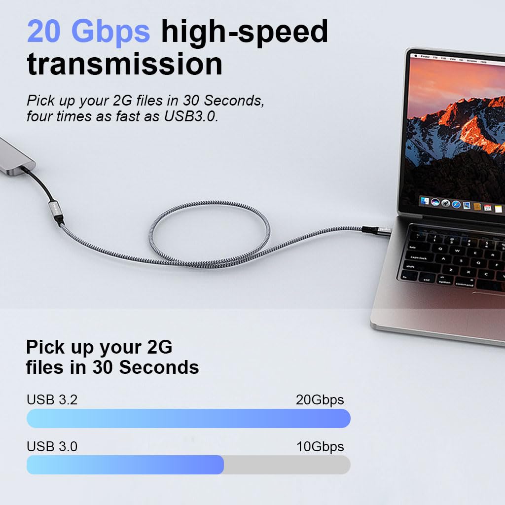 Verilux® USB Type C Extension Cable 3.3ft/1m(20Gbps, 240W), USB C 3.2 Gen Male to Female USB Cable, Support 4K@60Hz Video Cable, Compatible with USB C Hub/MacBook/iPad Pro/Magsafe Charger/Switch
