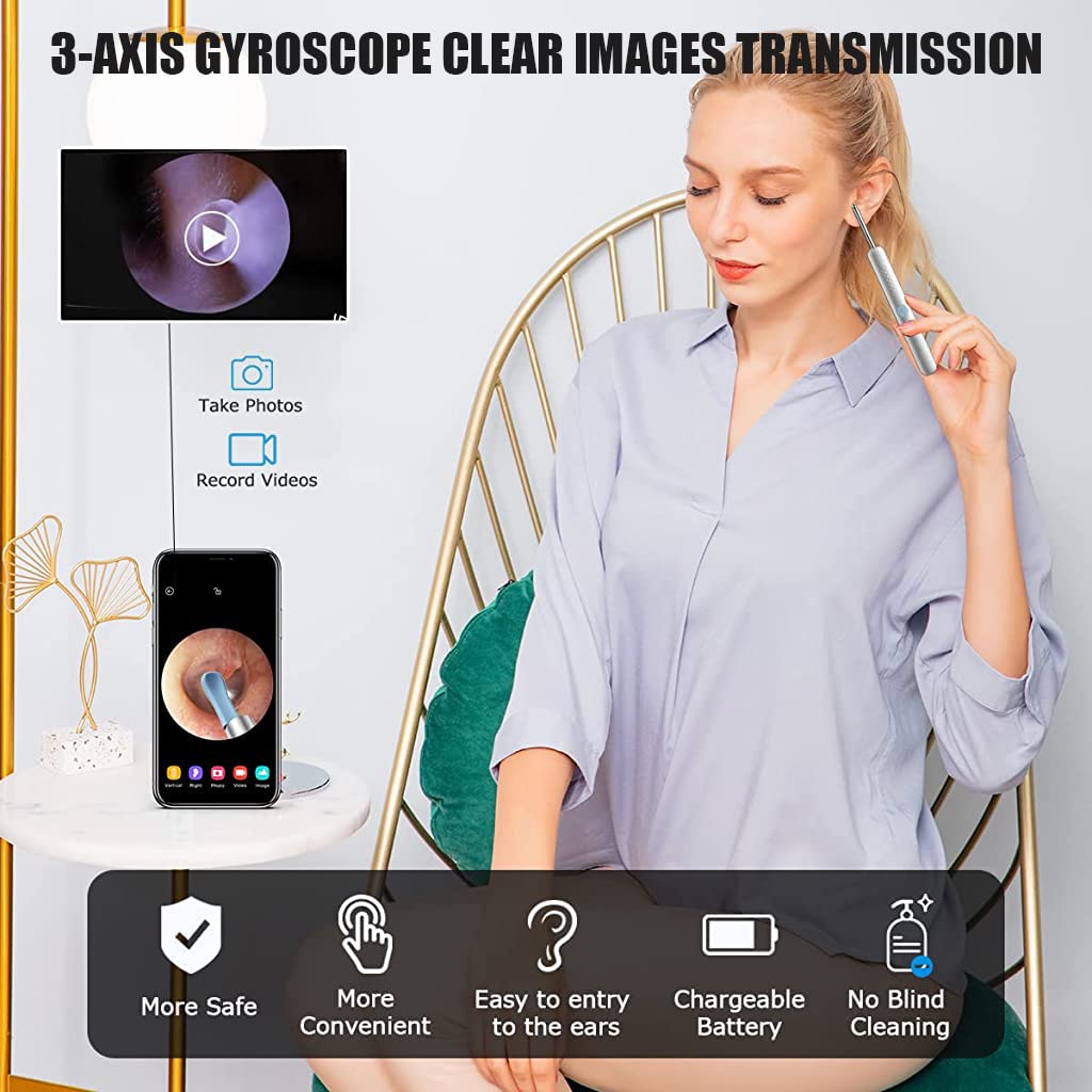 Verilux Ear Wax Remover Tool Kit with 1080P HD 3.9mm Camera and 3 Axis Gyroscope | Wireless IP67 Waterproof Ear Cleaner