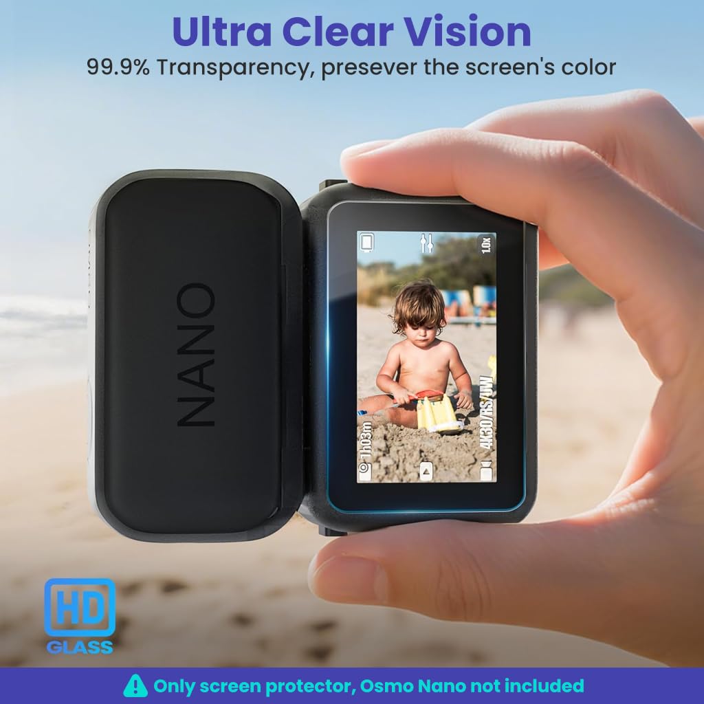 ZORBES® Compatible with Osmo Nano, Action Camera Screen Protector & Lens Cover Set, HD Tempered Glass Film with Anti-Scratch, Anti-Fingerprint, and High Transparency Protection